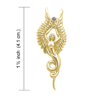 Captured by the Grace of the Angel Phoenix ~ Sterling Solid Gold Jewelry Pendant with Gemstone GPD3266 - Jewelry